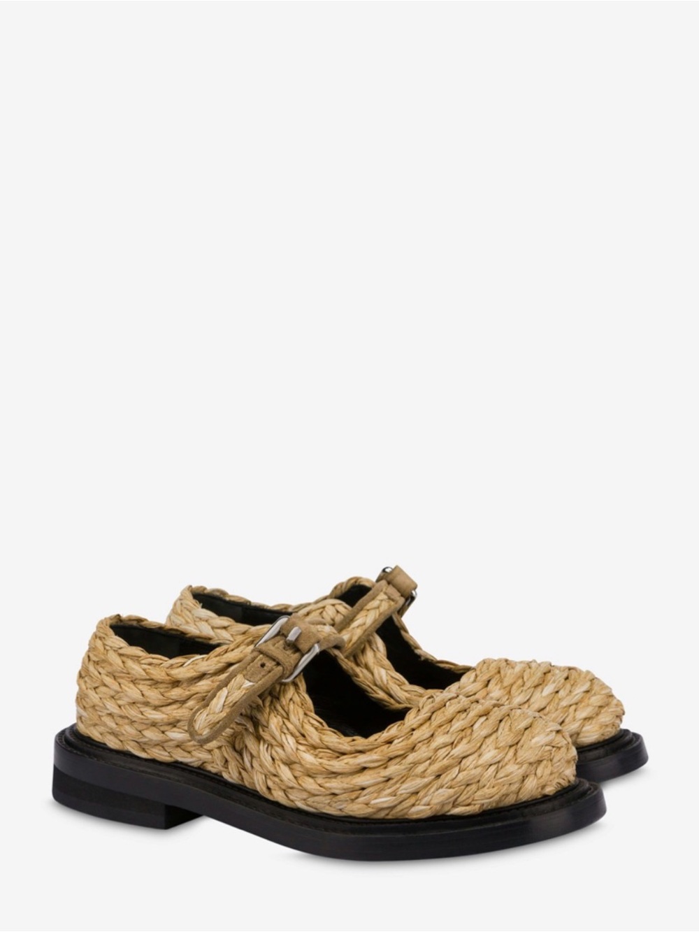NIB Moschino Olivia Natural Braided Suede Trimmed Raffia Mary Jane Shoes